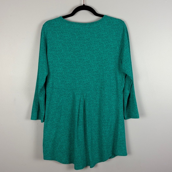 Toad & Co Casual Organic Cotton 3/4 Sleeve Split Neck Tunic Top Large Green - Picture 13 of 14